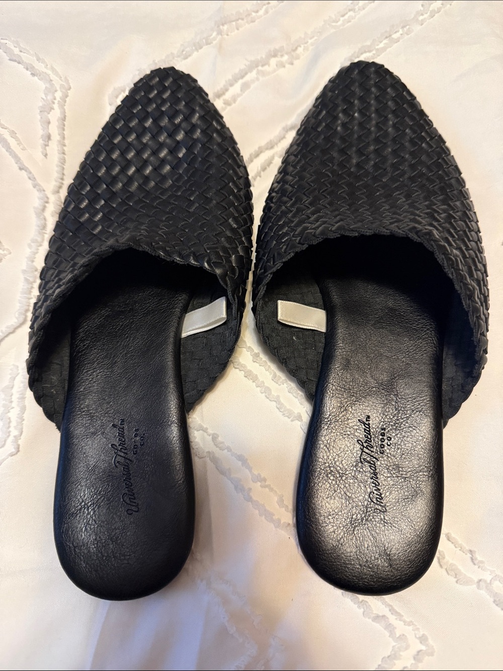 Universal Thread Black Woven Pointed-Toe Slip-On Mules - leather upper